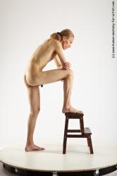 Nude Man White Standing poses - ALL Slim Long Blond Standing poses - knee-bend Realistic